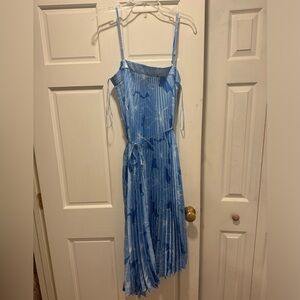 Blue Pleated Spaghetti Strap Dress